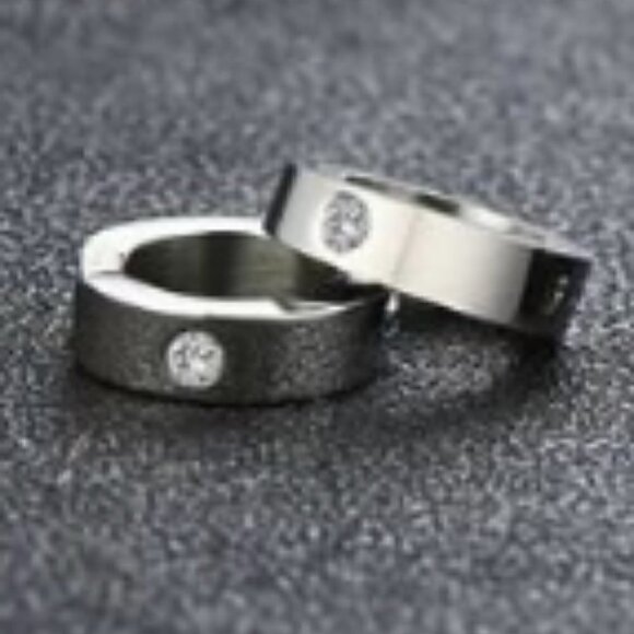 Ionic Plated Stainless Steel and Cubic Zirconia Silver Huggie Hoop - Picture 2 of 3